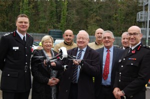From Left to Right: Deputy Chief Fire Officer Mick Crennell, Deputy Chair of Fire Authority Cllr Janice Dudley, Station Manager Geraint Thomas, Leighton Andrews AM, Station Manager Mark Davies, Chair of Fire Authority Cllr Wynne Evans, Assistant Chief Fire Officer Rob Quin, Chief Fire Officer Chris Davies.