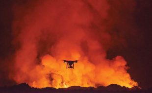 A DJI Phantom 2 flying near the Holuhraun volcano eruption, Bardarbunga volcanic system, Iceland.