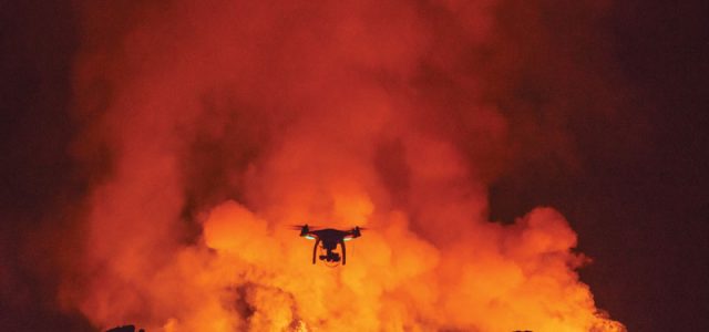 A DJI Phantom 2 flying near the Holuhraun volcano eruption, Bardarbunga volcanic system, Iceland.